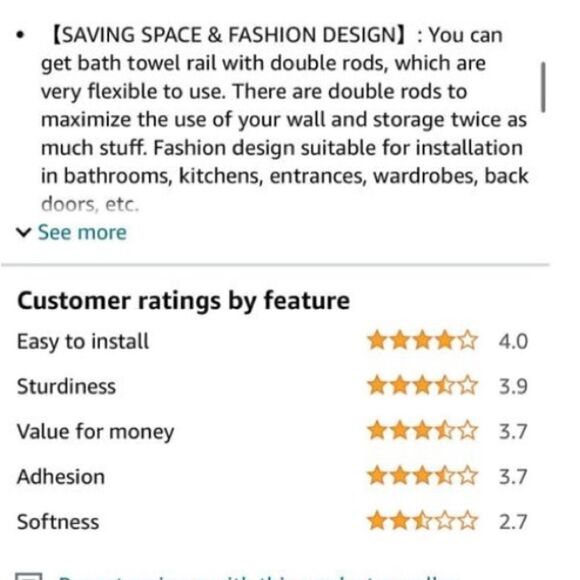 *NEW*Set Of 2 TocTen Stainless Steel Thicken Wall Mounted Double Bath Towel Bar - Picture 7 of 16